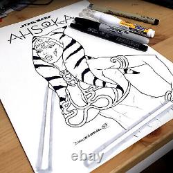 1/1 Ahsoka Tano Slave / Hutt Slayer Outfit Original Comic Art Drawing 12x9