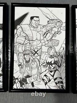 4 Piece Original Comic Art X-Men #1 Commissions Framed 6x9 Jesse Lonergan