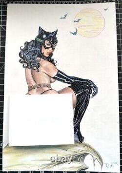 Amazing Original Signed REN Naughty Catwoman Pinup 10X15