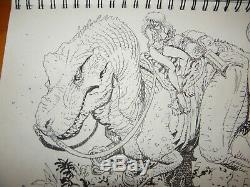 Arthur Adams Sexy Woman Riding Dinosaur Ink Sketch Art 8 x12 April 2001 Signed