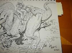 Arthur Adams Sexy Woman Riding Dinosaur Ink Sketch Art 8 x12 April 2001 Signed