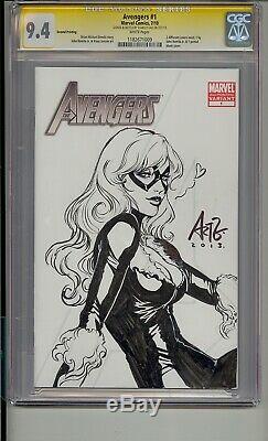 Avengers #1 Cgc 9.4 Ss Signed Sketch Stanley Lau Artgerm Original Black Cat Art