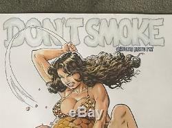 BUDD ROOT Sketchbook Pin-Up ORIGINAL ART Fantastic Four CAVEWOMAN No Smoking