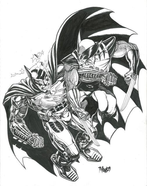 Batman Vs Wolverine By Tim Vigil Original, 11x14, Dc, Marvel Comics