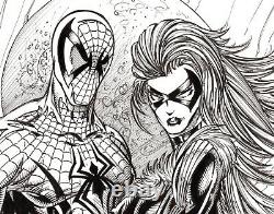 Black Cat, Spider-Man. Original, black & white, sketch, drawing by Calvin Henio