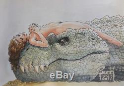 Budd Root Original Art / Commission. Nude Meriem / Cavewoman Water Color Drawing