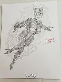 Catwoman Ink/Pencil Comic Art Drawing Sketch Illustration Signed COA 8.5x11