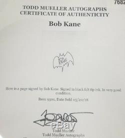 DC Comics Batman Co-Creator Bob Kane Hand Signed Page Sketch Todd Mueller COA