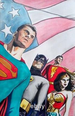 DCJUSTICE LEAGUE ALEX ROSS Super Heroes Repro Original COMIC BOOK Art Signed