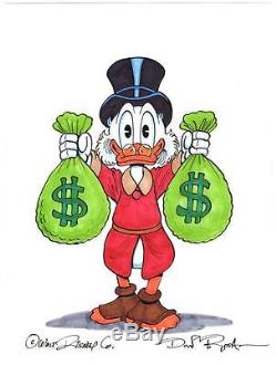 Disney Don Rosa Art Original Drawing HAND DRAWN & SIGNED Scrooge & 2 Money Bags