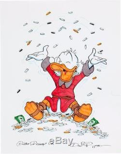 Disney Don Rosa Art Original Drawing Hand Drawn Happy Uncle Scrooge In Money Bin