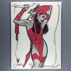 Elektra ORIGINAL ART Commission Sketch COLORED & SIGNED by ADAM HUGHES 9x12 SDCC