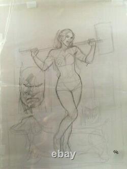 Frank Cho Original Comic Art Sketch (prelim)-Harley Quinn 14 (Batman/Joker) Lee