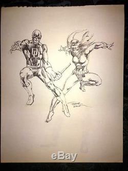 Frank Miller Signed Original Sketch 11 x 14 Daredevil + Black Widow circa 1981