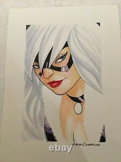 GENE GONZALES Original BLACK CAT Comic Art SET of 2 (9 x 12 / VG Condition)