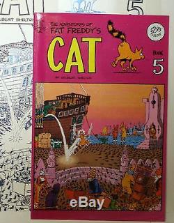 Gilbert Shelton Original Cover Art from Fat Freddy's Cat #5, 1980, plus book- EX