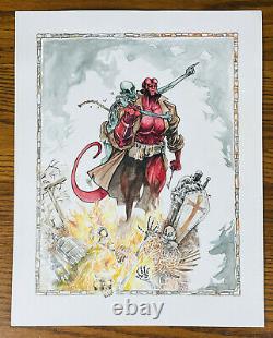 HELLBOY ORIGINAL COMIC ART by TANA FORD WATERCOLOR PAINITNG INK ON BOARD 11x14