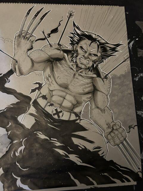 Huge 18x24 Original Comic Art Wolverine Ink, Marker, Paint On Tone Paper