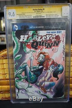 Harley Quinn #0 Original Art Sketch CGC 9.6 3x SS WP White DC Comics Poison Ivy