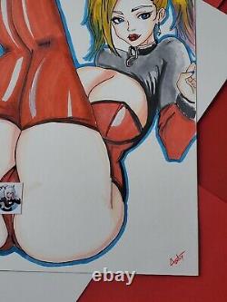 Harley Quinn Original Art Sketch Signed by Artist of Apathy DC Comics 11x14