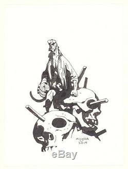 Hellboy on Skulls Commission 2019 Signed art by creator Mike Mignola