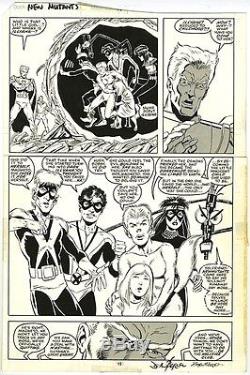 JOHN BYRNE NEW MUTANTS #75 p13, 1989, BOB McLEOD, FULL TEAM HALF SPLASH, SIGNED