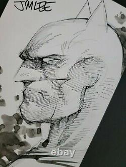 Jim Lee Original Batman Head Sketch Signed on Comic Backing Board