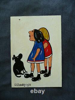 L S Lowry funny painting of Two Little Girls, a Dog and a Fly, Northern Art