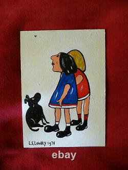 L S Lowry funny painting of Two Little Girls, a Dog and a Fly, Northern Art