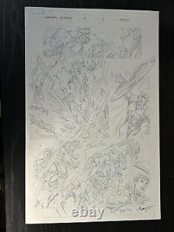 Mark Bagley Original page Avengers Assemble #4 pg5 Hulk Thanos Cap Spidey