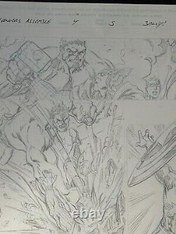 Mark Bagley Original page Avengers Assemble #4 pg5 Hulk Thanos Cap Spidey