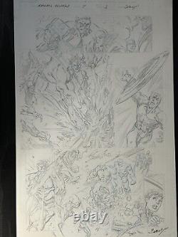 Mark Bagley Original page Avengers Assemble #4 pg5 Hulk Thanos Cap Spidey