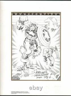 Marvel Captain America B/w Litho Joe Simon Hand Signed Jack Kirby Sticker Coa