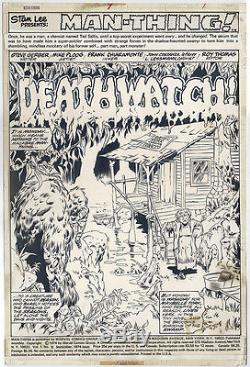 Mike Ploog MANTHING #9 Splash Page Original Marvel Comic Art 1974