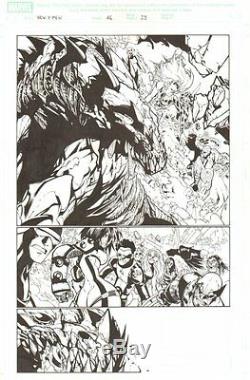 New X-Men #46 p. 23 Wolverine Cyclops Beast Splash Action art by Humberto Ramos