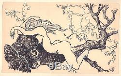 Nude in Tree Drawing 1968 Signed art by Vaughn Bode