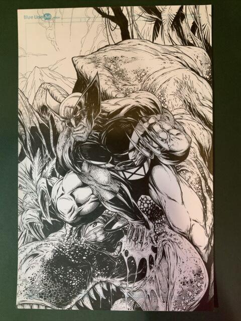 Original 11×17 Pencil Art Sketch Marvel Wolverine Kills A T-rex By Jamie Biggs