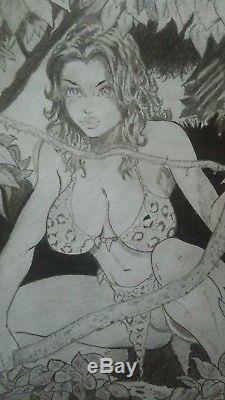 Original Art CAVEWOMAN sketch -Budd Root Rare 9x12Collectible comic art Pin-Up