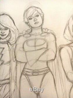 Original Art! Power Girl, Mary Marvel & Dr. Light by Kevin Maguire