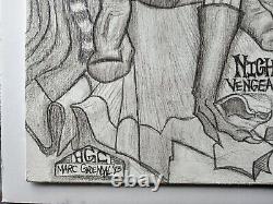 Original Charcoal Drawing Super Hero Cat Mock Comic Art 11X 14 Canvas Board