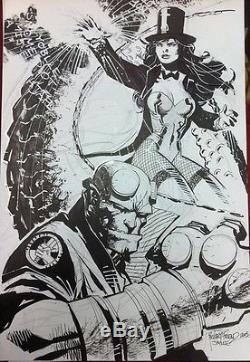 Original Jim Lee Hellboy & Zatanna Comic Art Sketch Inked By Richard Friend