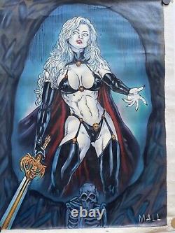 Original Lady Death Painting By Mall 22x29 Acrylics On Canvas U. S. Shipper