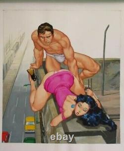 Original Mexican Pulp Comic Cover Art Painting Sexy Young Couple pinup Beefcake