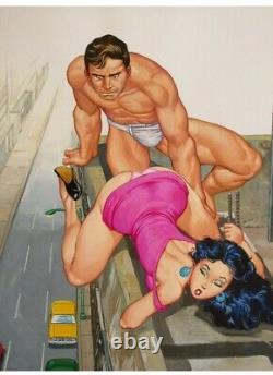 Original Mexican Pulp Comic Cover Art Painting Sexy Young Couple pinup Beefcake