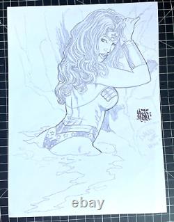 Original Signed David Lee Wonder Woman Pencil Commission 9x12 2009