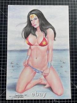 Original Signed Jun Defilipe Wonder Woman Pencils/pastels 10x15 Us Shipper