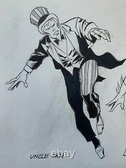 Original art by GEORGE TUSKA signed, Uncle Sam, Batman, 12x9