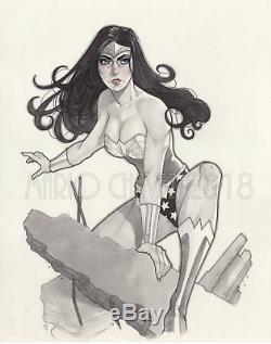 Original, art, mario chavez, pinup, comics, 11x14 in. Wonder woman, justice league