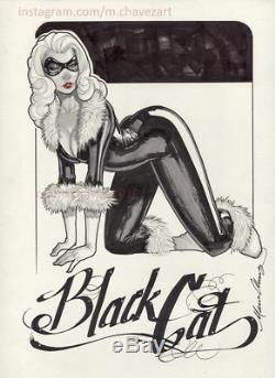 Original, art, mario chavez, pinup, comics, 9x12 inch, blackcat, sexy