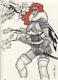 Original, Art, Mario Chavez, Pinup, Comics, 9x12 Inch, Samurai, Oni, Demon, Red Sonja